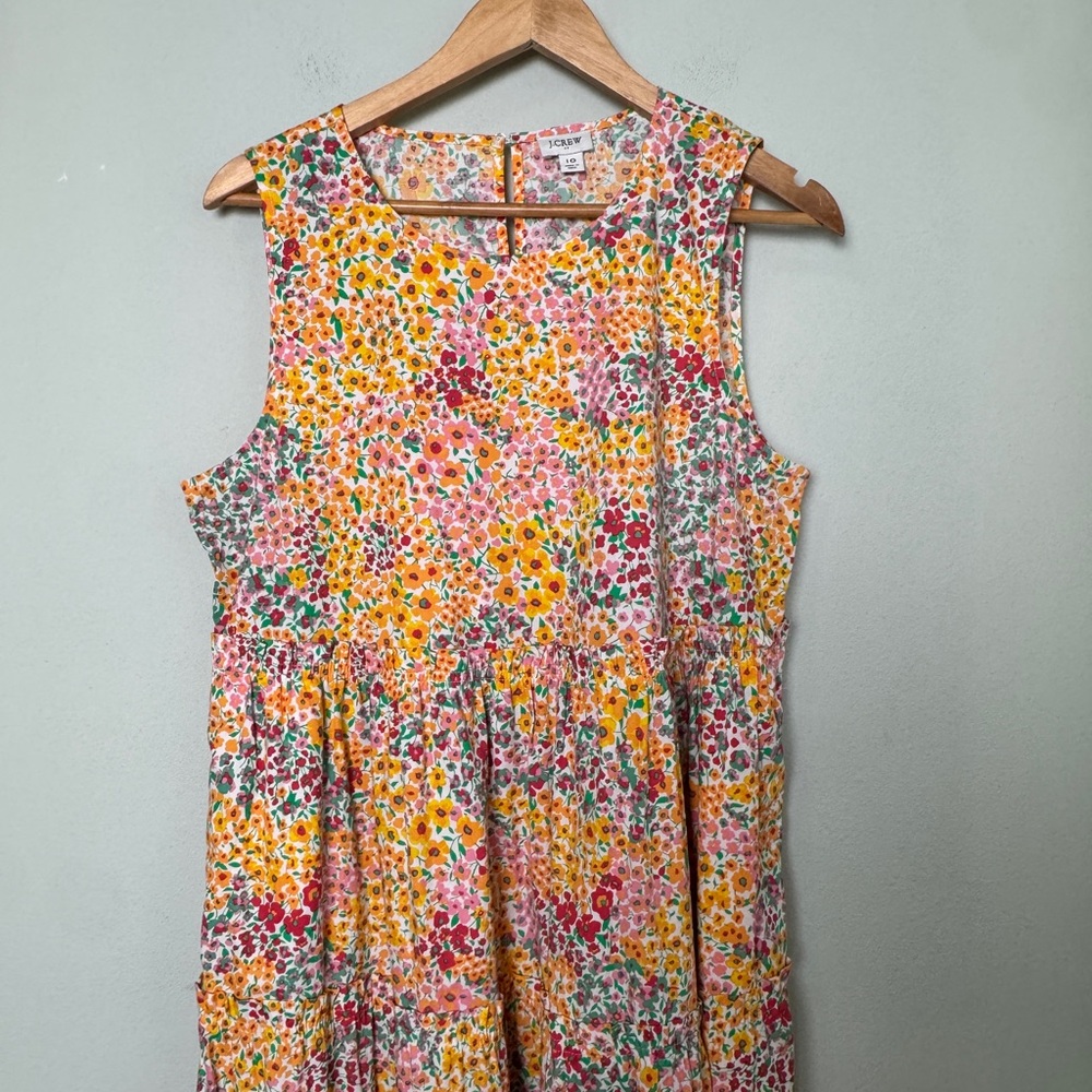 J. Crew Mixed-floral Tiered Midi dress Sleeveless A Line Dress BH899 Size 10 - Picture 4 of 12